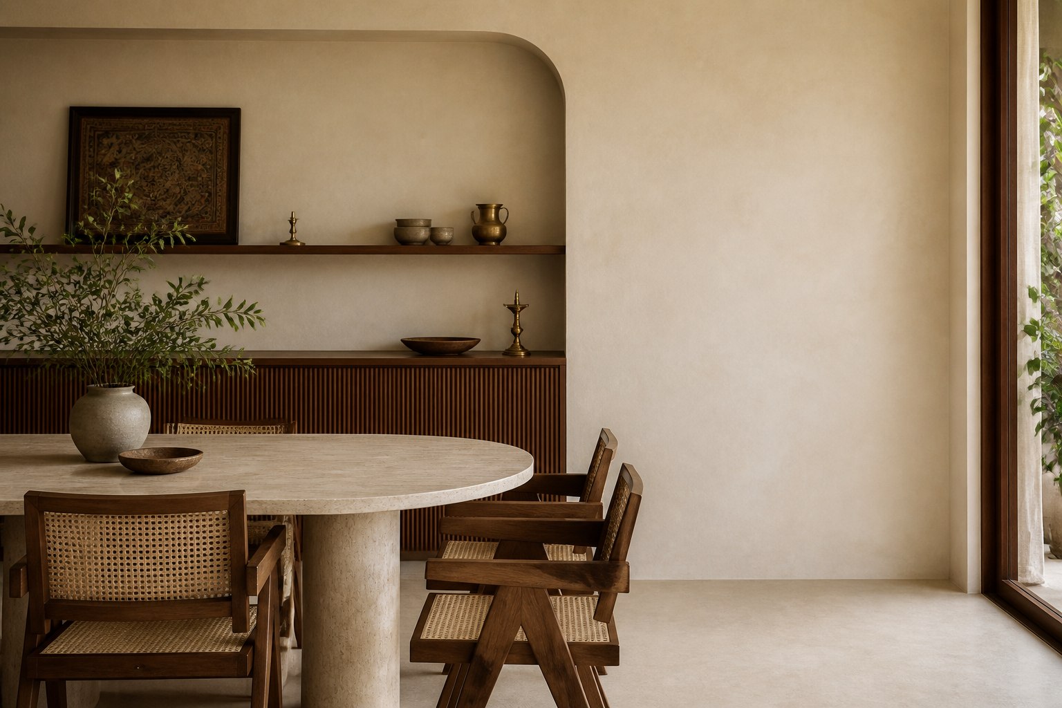 Serene dining room with crafted timber details