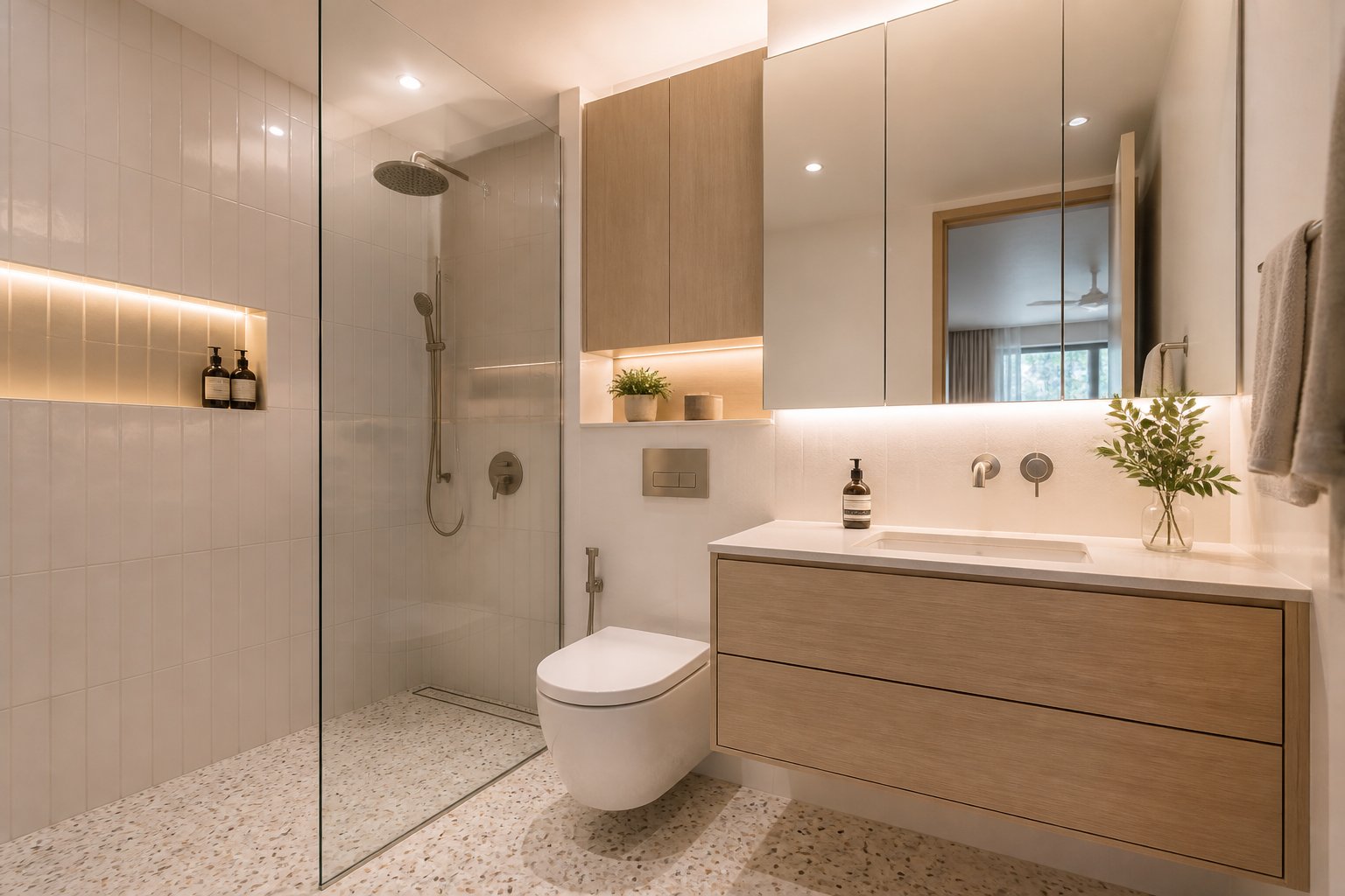 Compact bathroom with a floating vanity in the apartment collection