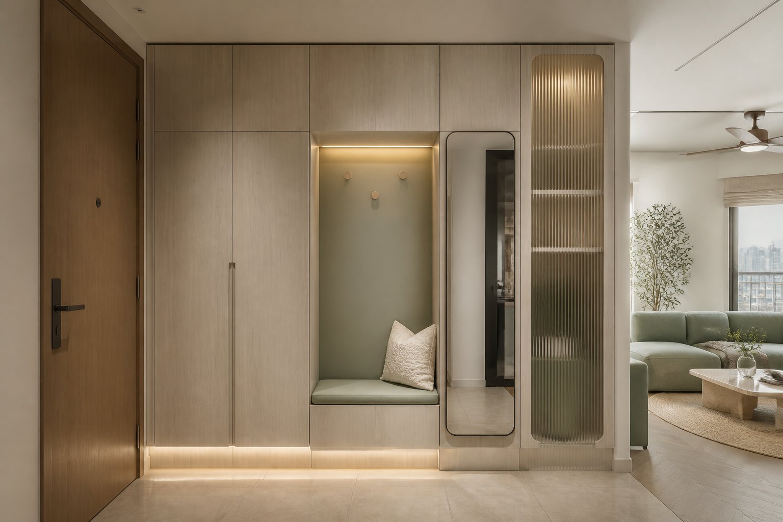 Space-efficient entrance and shoe storage in the apartment collection