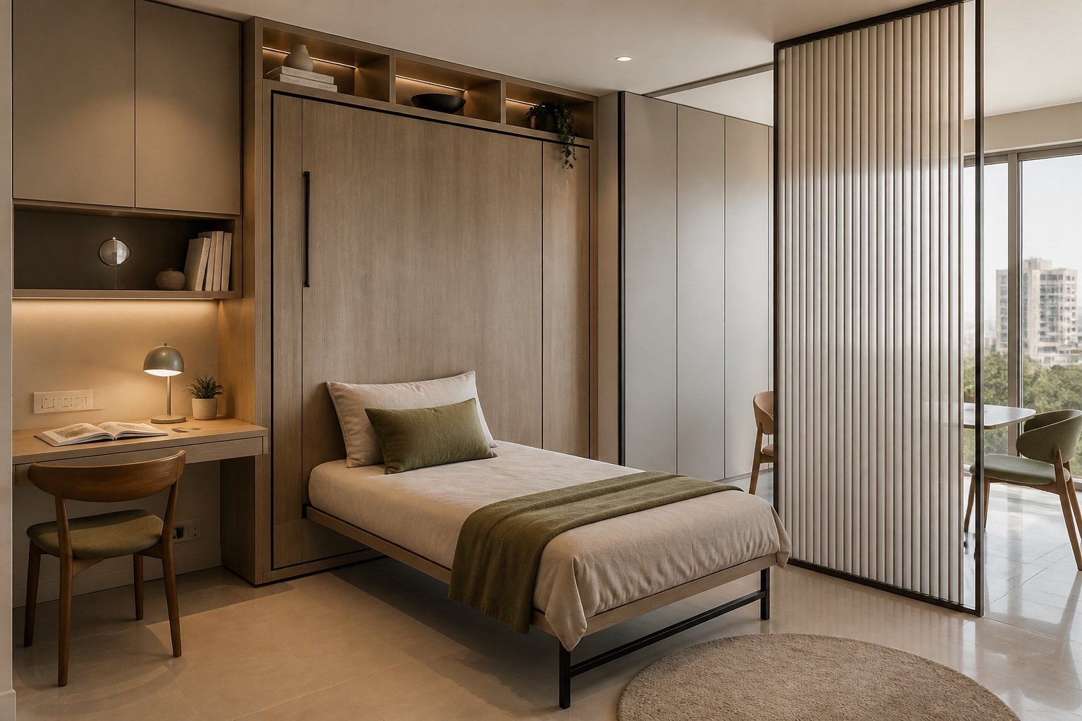Flexible guest room with a wall bed in the apartment collection