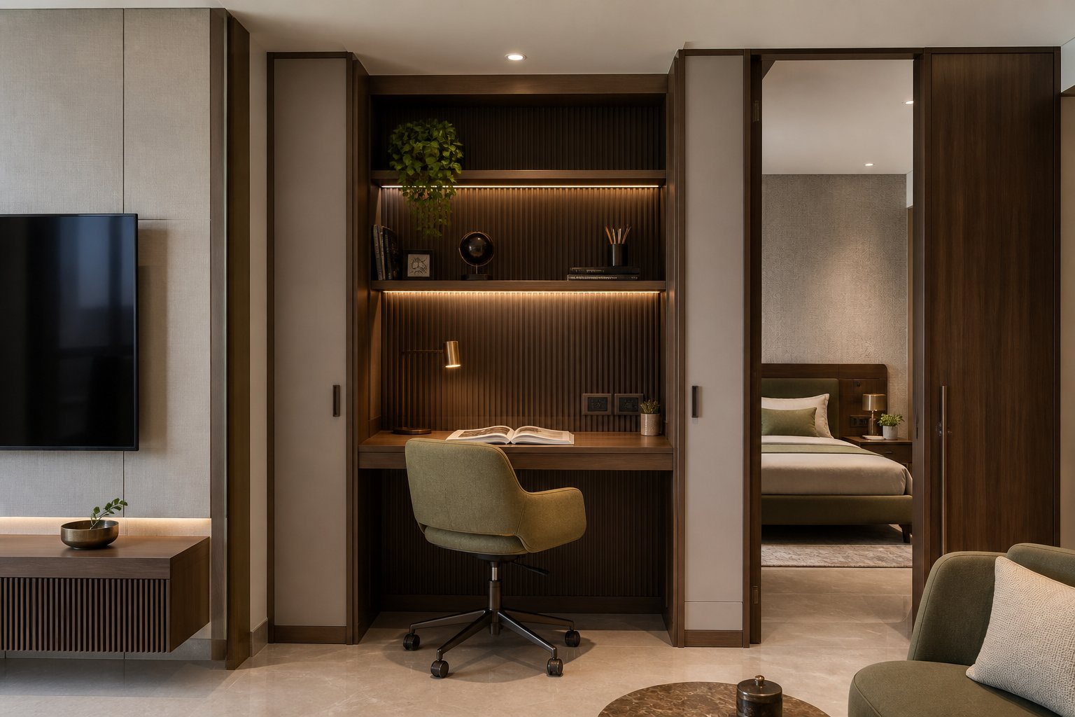 Integrated work-from-home study nook in the apartment collection