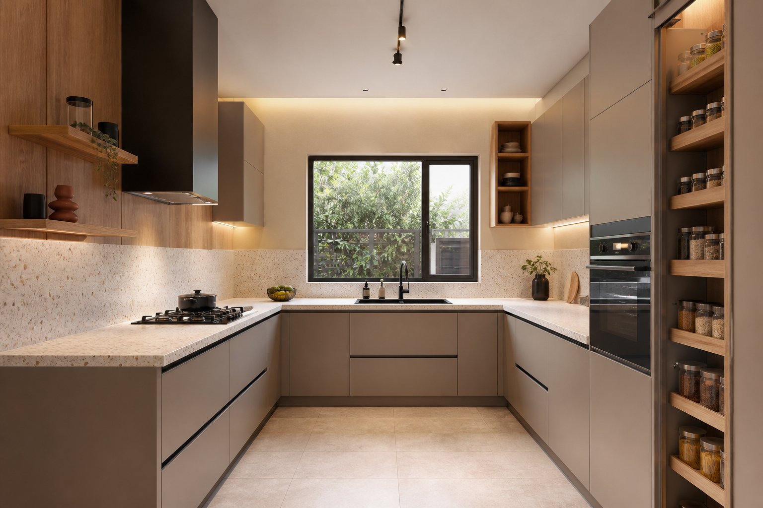 U-shaped kitchen with integrated spice storage in the kitchen collection