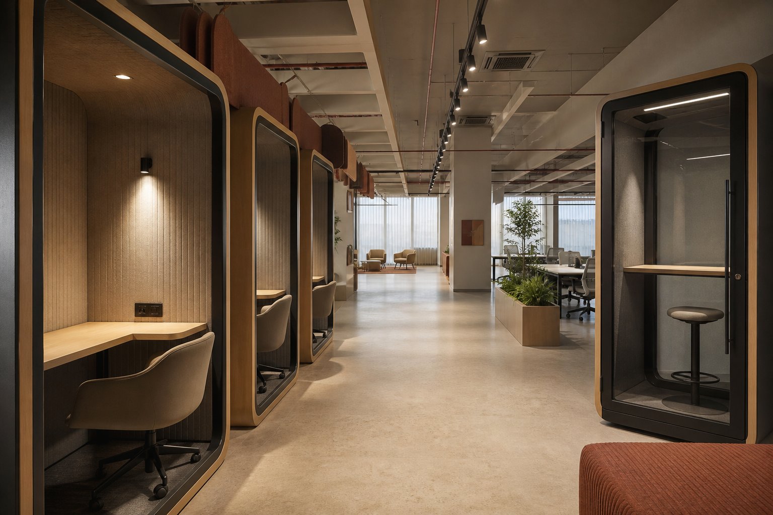 Acoustic focus pods and phone booths in the office fit-out collection