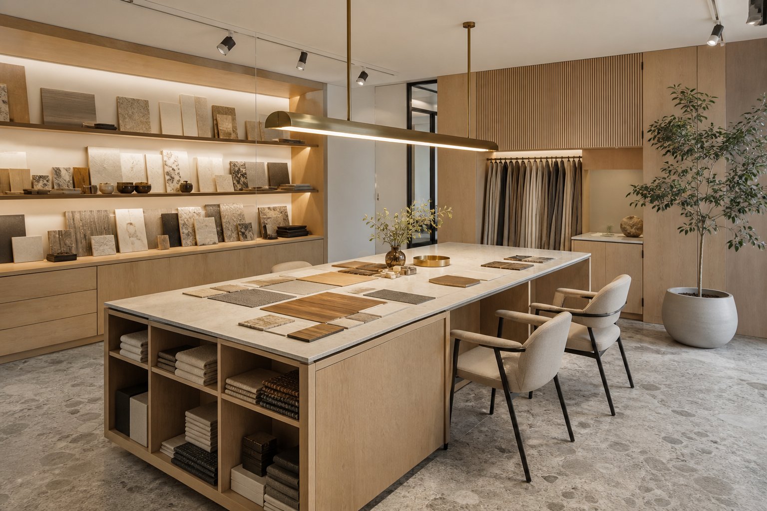 Interior design material library and review table in the office fit-out collection