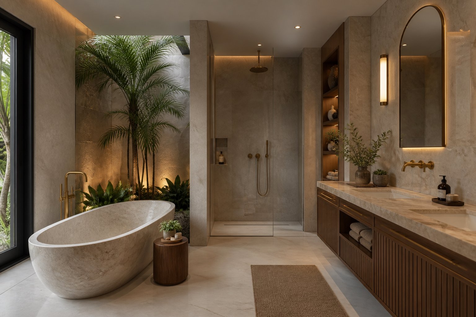 Spa bathroom with indoor planting in the residence collection