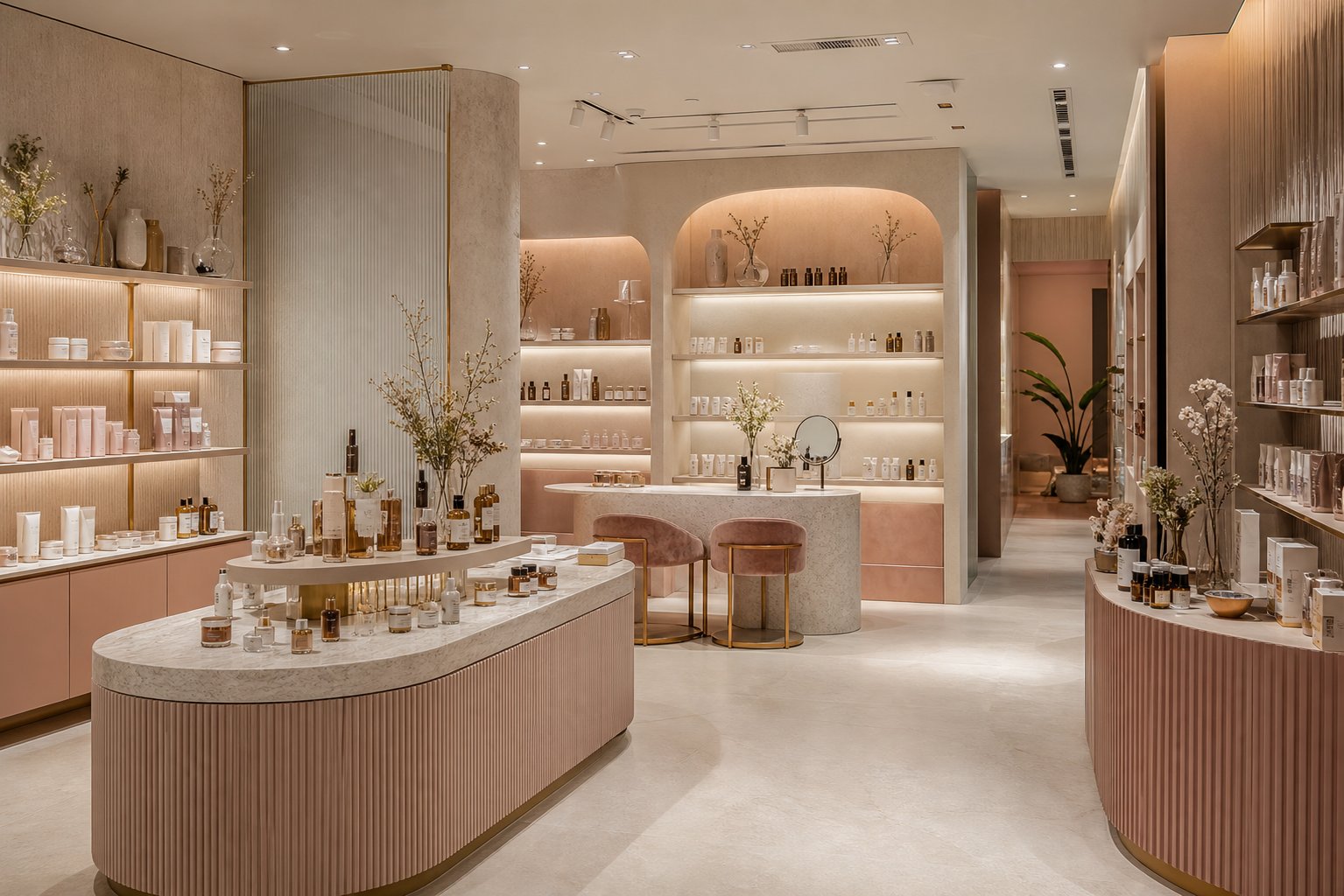 Softly lit skincare and beauty store in the retail collection