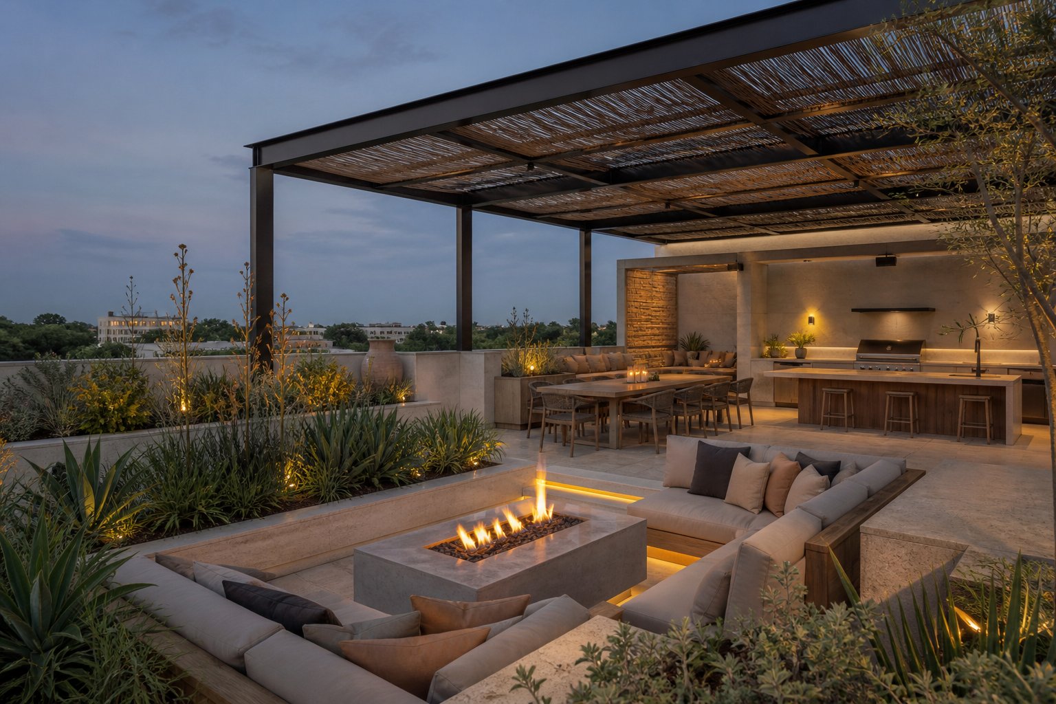 Rooftop terrace for evening entertaining in the villa collection