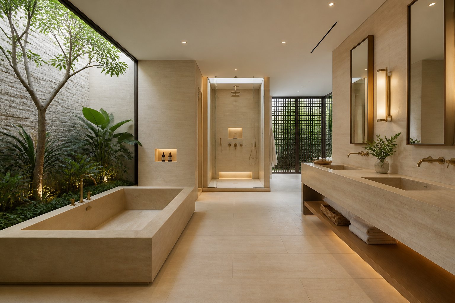 Spa bathroom with a private screened courtyard in the villa collection